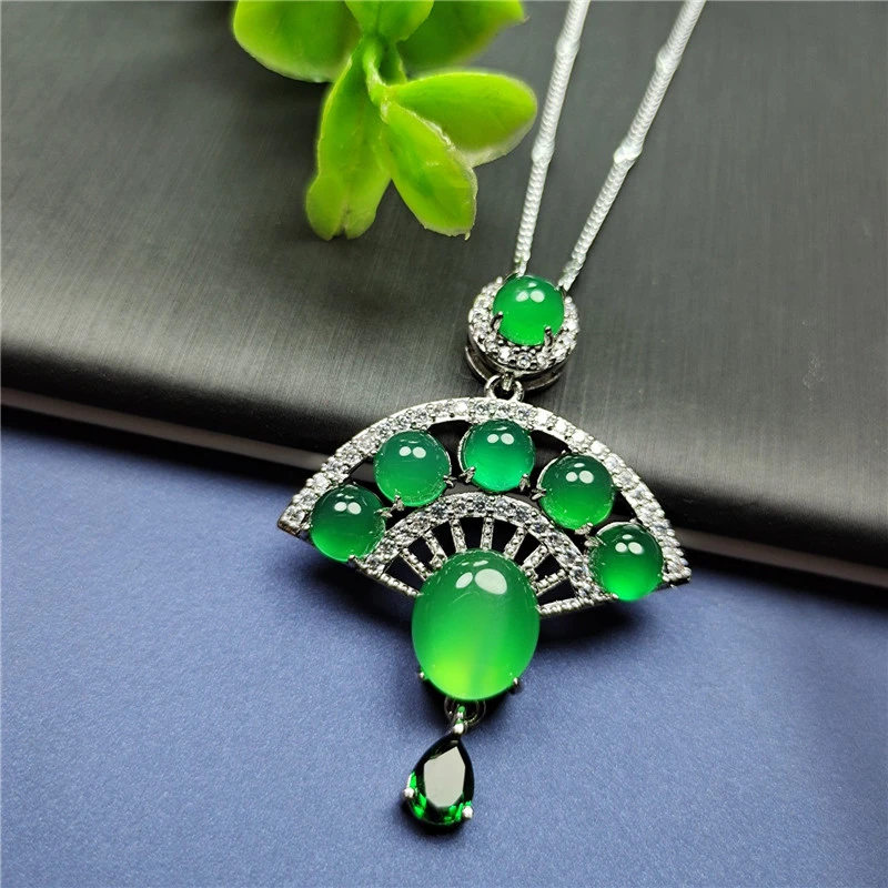 Chalcedony Fan Pendant Green Agate Jade Creative Pendant Jewelry