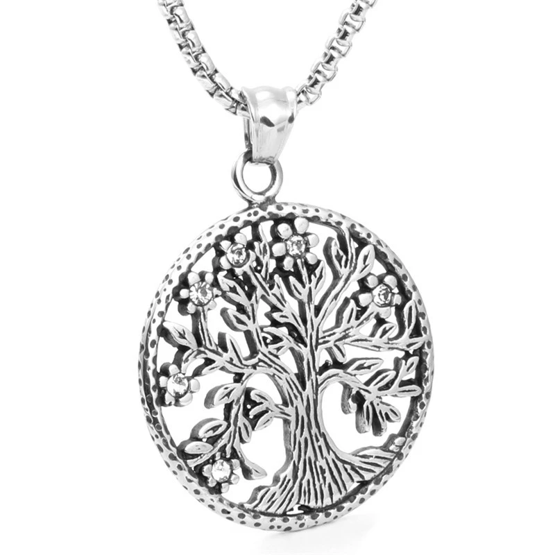 Necklace Stainless Steel Diamond Tree Pendant Jewelry