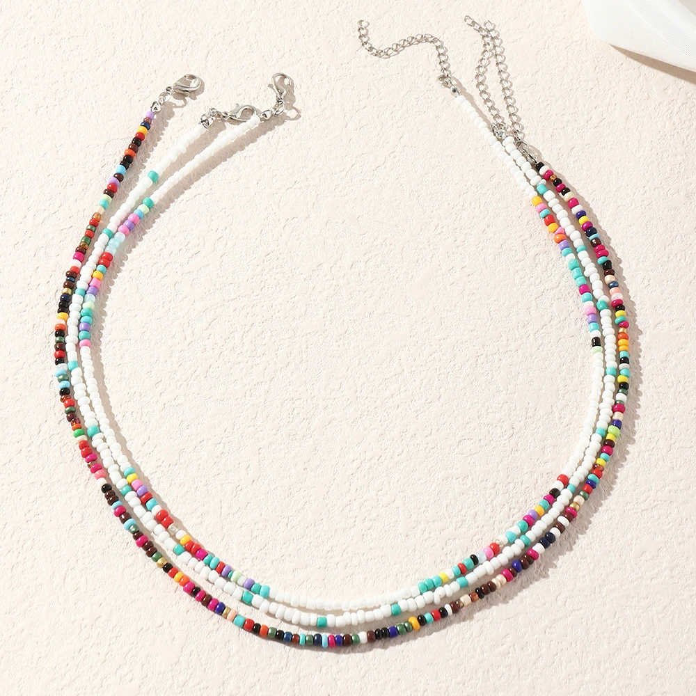 Bohemian Hand-worn Colorful Rice Bead Necklace Ins Stacking Style Temperament Necklace
