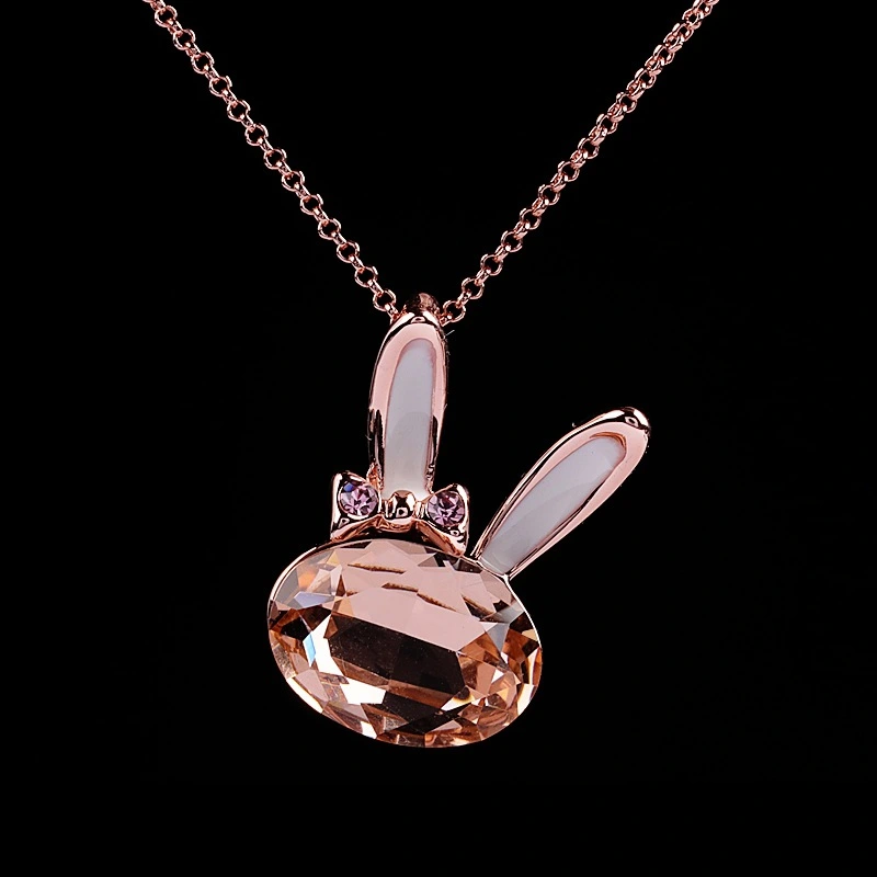 Fashion Rose Gold Necklace Female Clavicle Chain Short Style Champagne Bow Rabbit Pendant