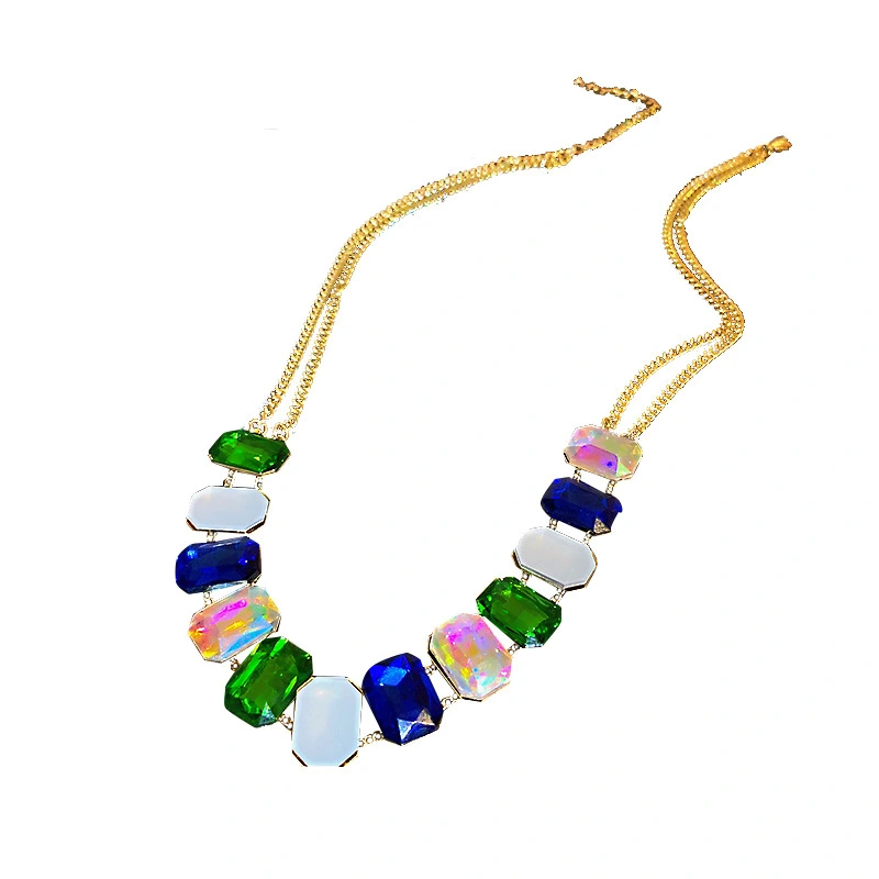 European And American Retro Colorful Crystal Double Necklace Exaggerated