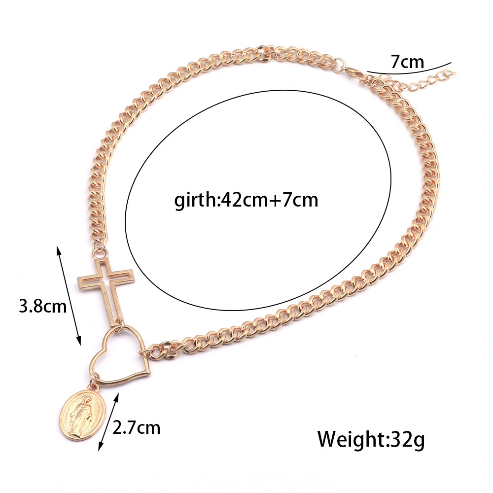 Creative Fashion Cross Love Necklace Retro Alloy Portrait Pendant