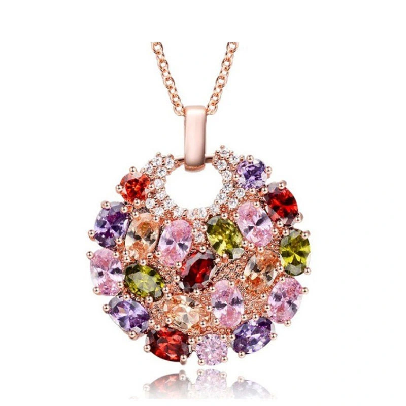 Colorful Zircon Necklace Flower Good Moon Round Necklace Pendant