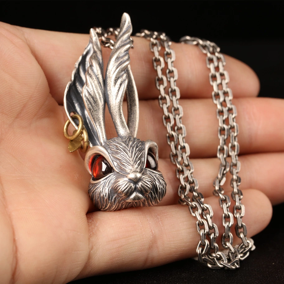 S925 Silver Retro Rabbit Pendant Trendy Necklace