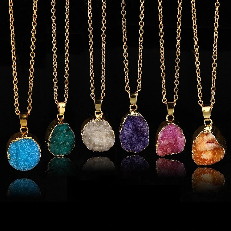 Ladies Round Irregular Water Droplets Natural Stone Rough Stone Pendant Necklace