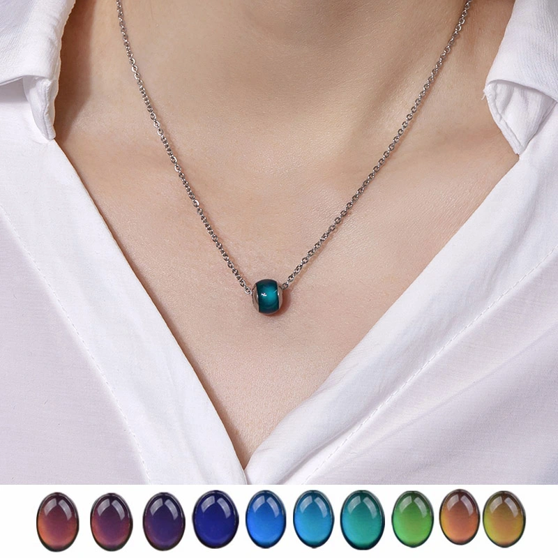 Mood Necklace Color Change Emotion Feeling Temperature Control Water Drop Tears Pendant Stainless Steel Chain Necklaces