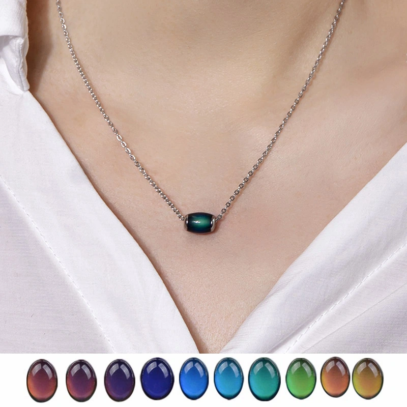 Mood Necklace Color Change Emotion Feeling Temperature Control Water Drop Tears Pendant Stainless Steel Chain Necklaces