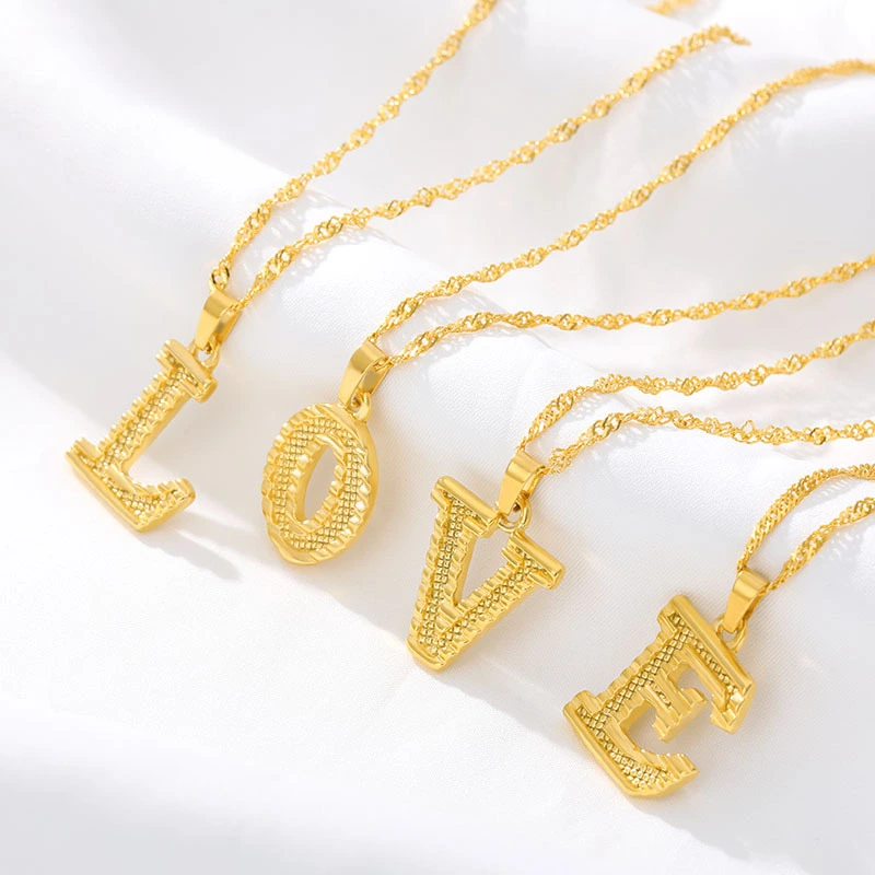 Gold Initial Letter Alphabet Name Necklaces