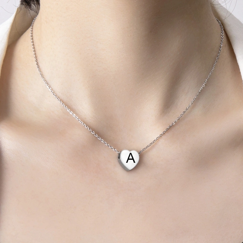 Stainless Steel Heart Pendant Necklace 26 Initial Letter Name Pendant For Women 