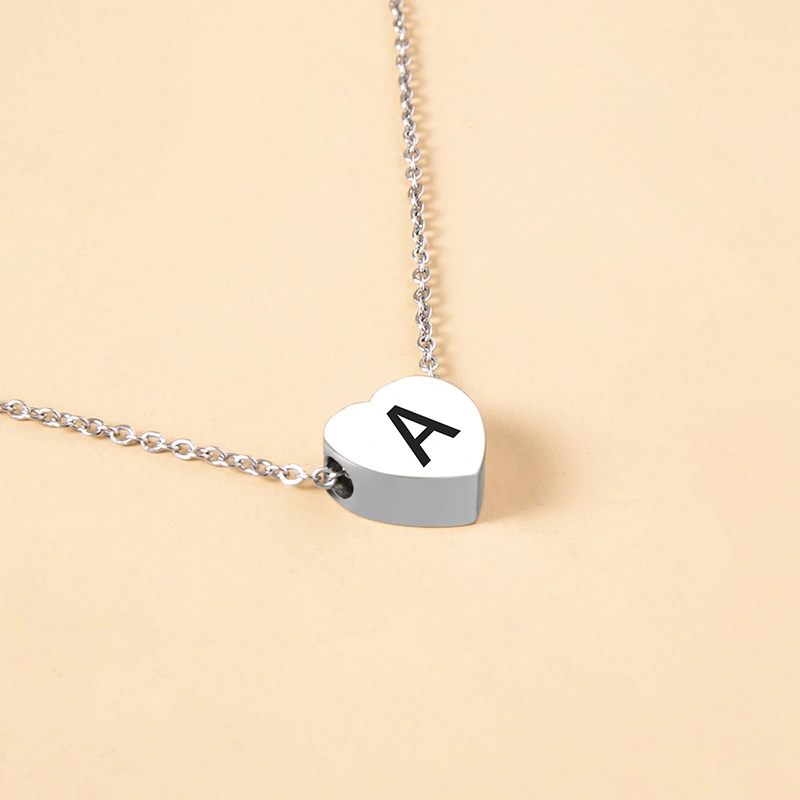 Stainless Steel Heart Pendant Necklace 26 Initial Letter Name Pendant For Women 