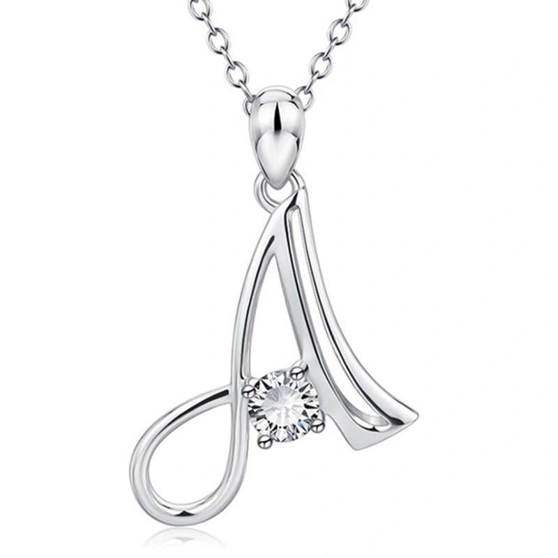 Cubic Zircon Alphabet Pendants Silver Color Letter Pendant Necklace