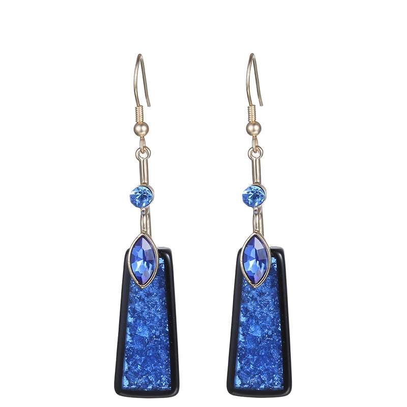 Fashion Blue Resin Earrings, Women's Long Diamond-studded Earrings