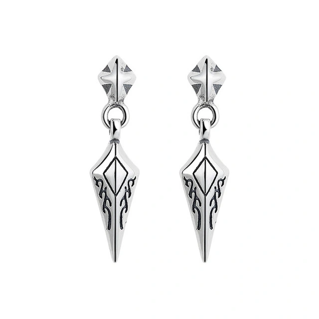 Sterling Silver Vintage Diamond-shaped Exquisite Pattern Earrings