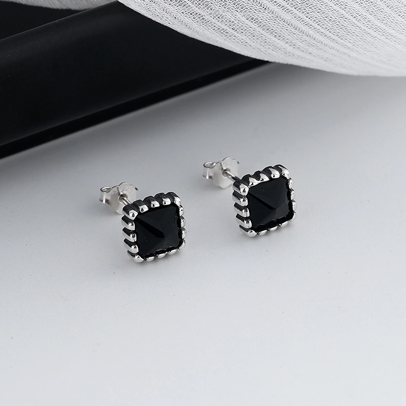 Simple And Small Black Zircon Earrings In Sterling Silver