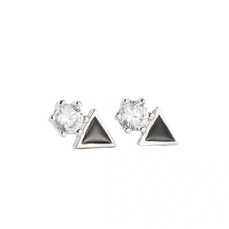 Sterling Silver Epoxy Fashion Stud Earrings Inlaid With Gemstone Triangle Ear Pin Ear Jewelry