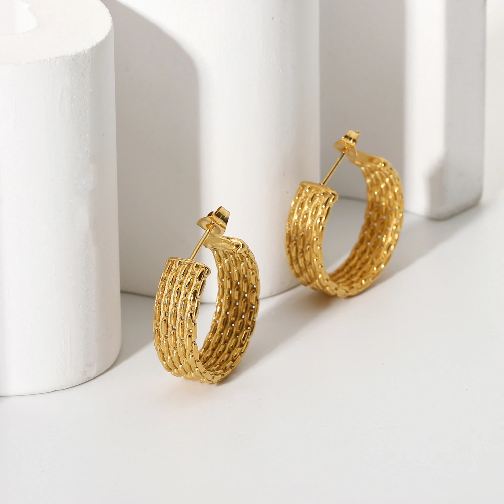 8K Gold-plated Stainless Steel Twist Braided C-shaped Earrings