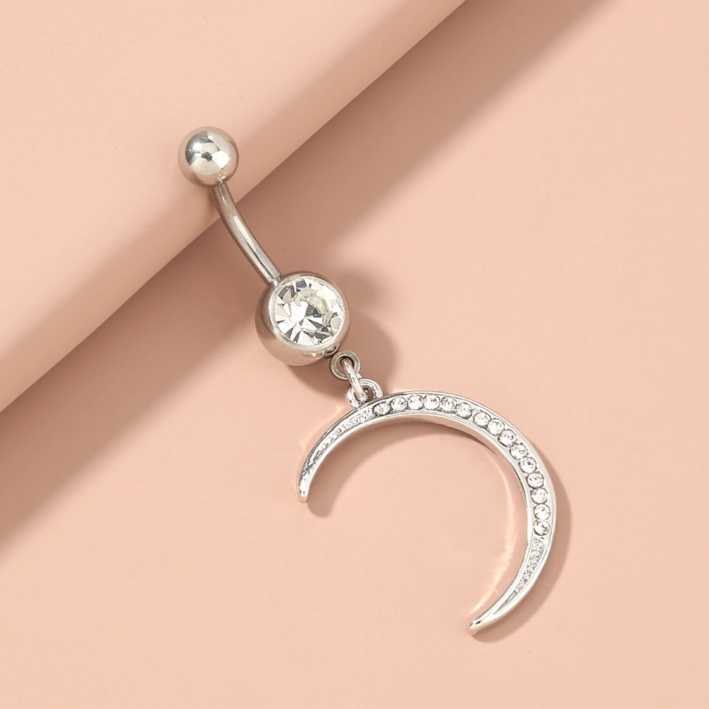 Moon With Diamonds Belly Button Ring