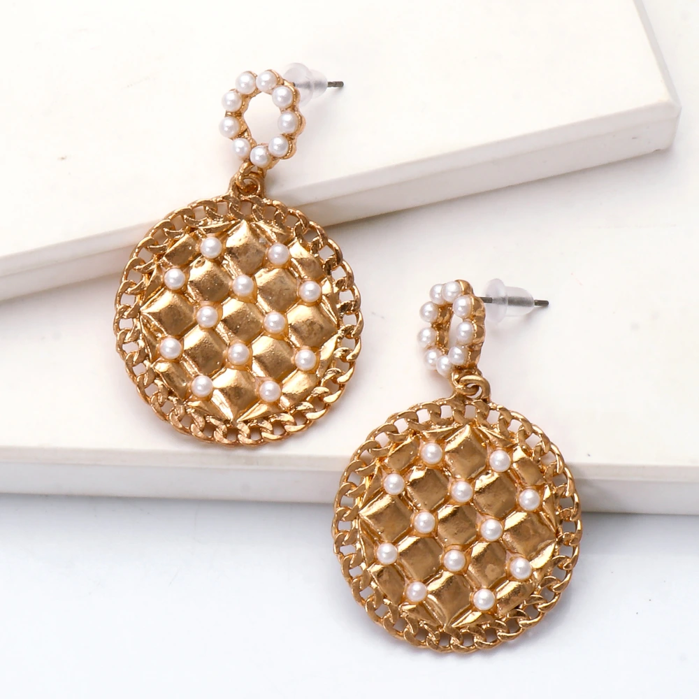 Geometric Round Alloy Earrings With Pearl Women's European And American Earrings