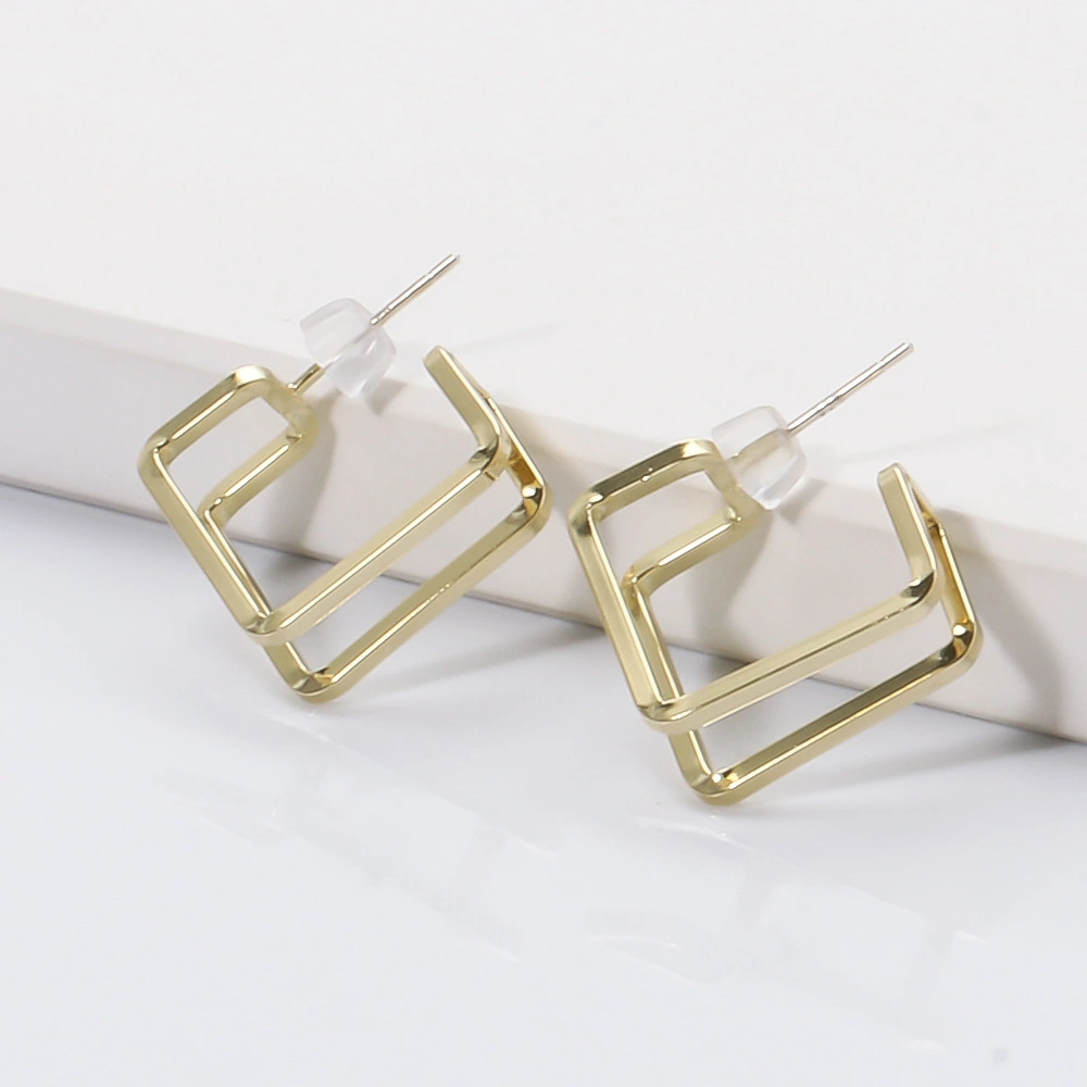 Retro Hong Kong Style Stud Earrings Geometric Square Earrings