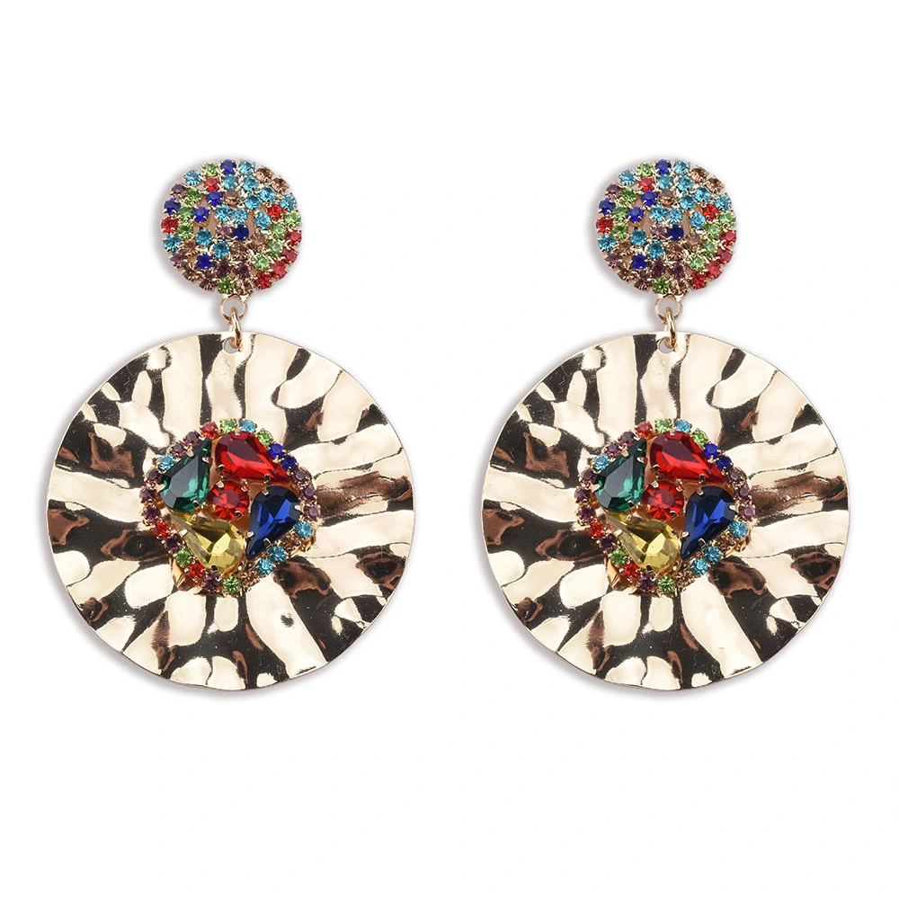 Geometric Alloy Earrings Round Metal Rhinestones