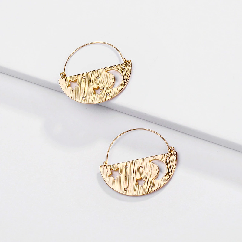 Earrings Alloy Hollow Moon Star Geometric Semicircle