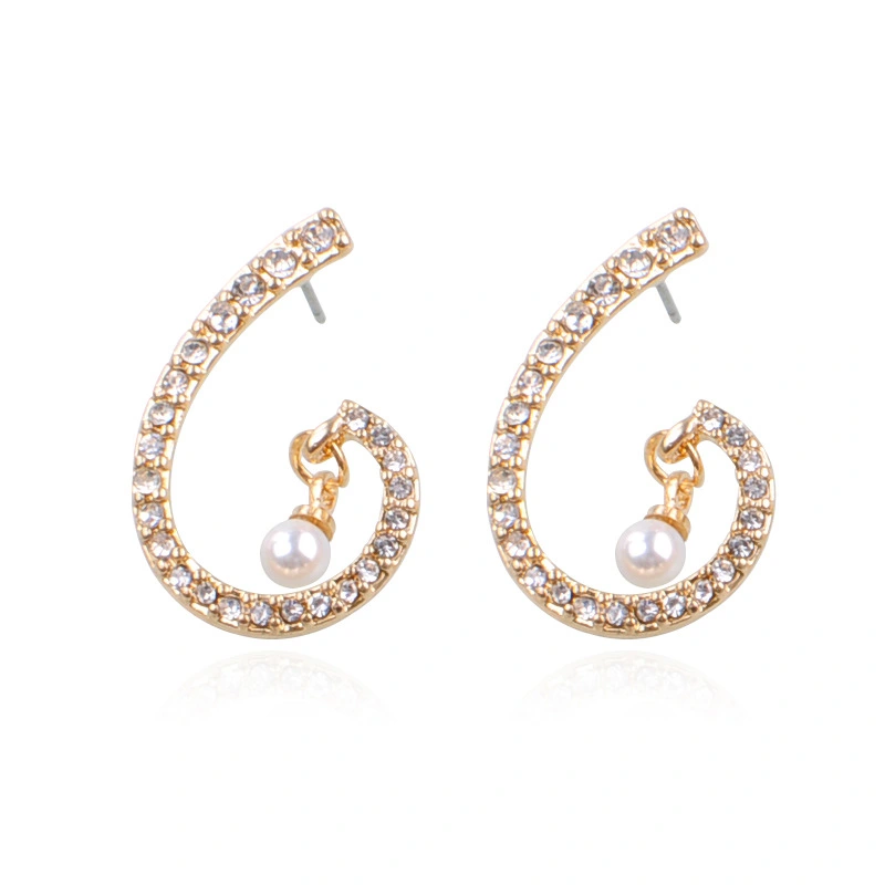 Simple Spiral Pearl Earrings Women With Diamonds