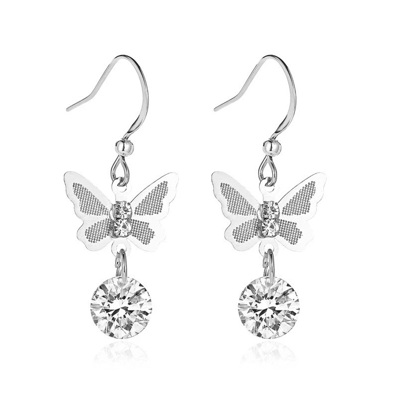 Frosty Wind Metallic Copper Butterfly Zircon Earrings