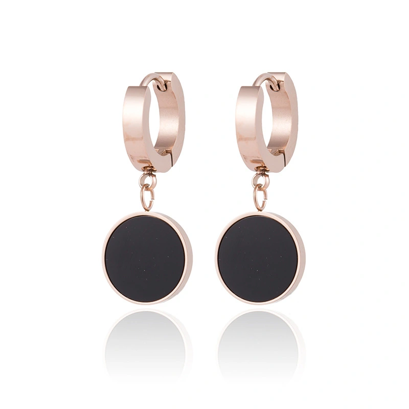 Simple Black Round Brand Titanium Steel Earrings