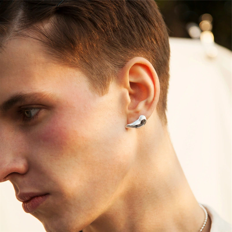 3D Stereoscopic Punk Earring Stud For Men Gold Color Korean Style Earring Unusual Anti-allergy