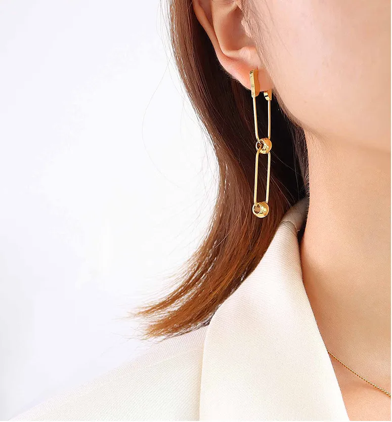 Pin Ball French Earrings, Female Design, Round Face, Thin, Simple Fashion, Atmospheric Earrings, Titanium Steel 18K Gold Plated