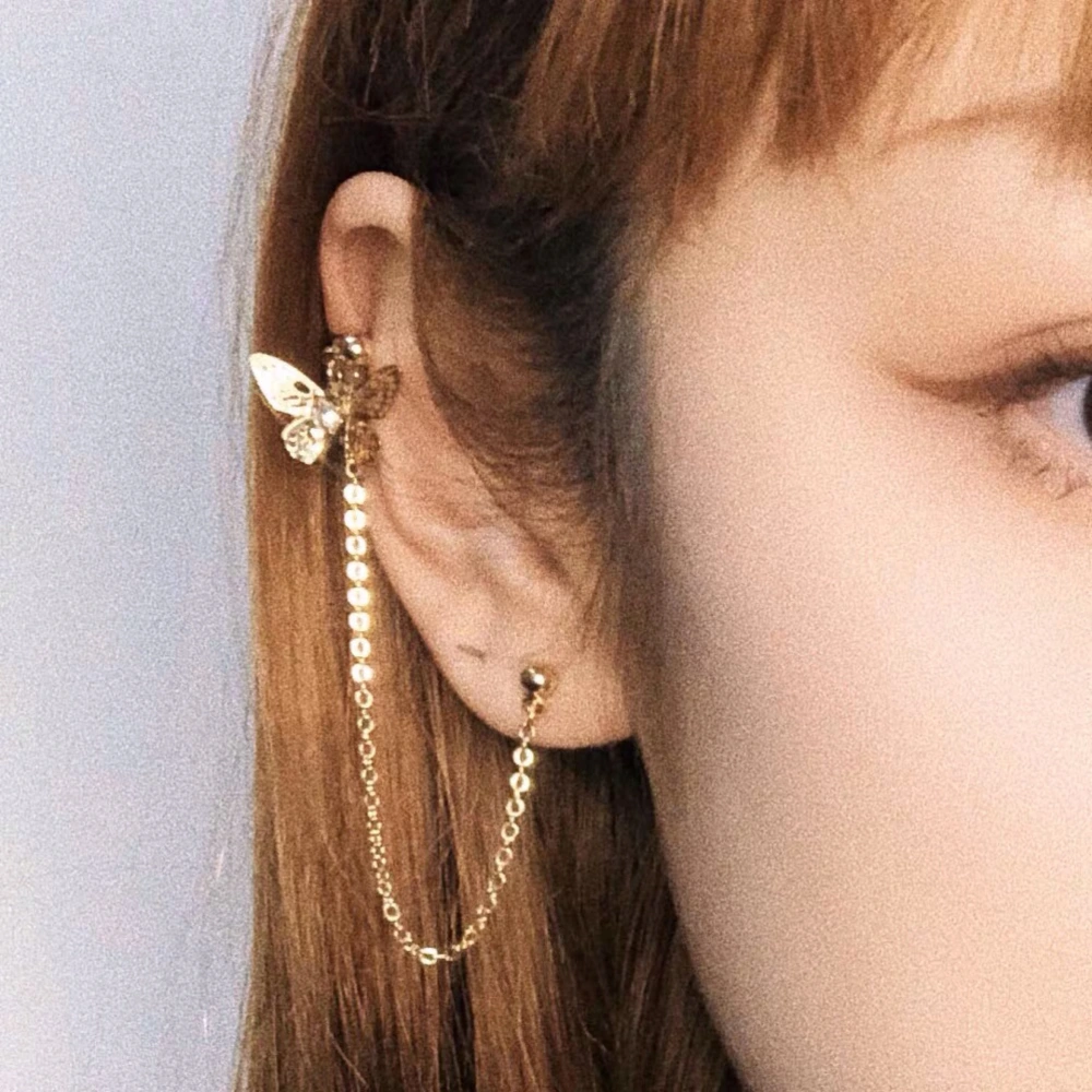 Simple And Generous Ins Fashion Earring Ear Clip Female Temperament U-shaped Tassel Small Butterfly Earrings