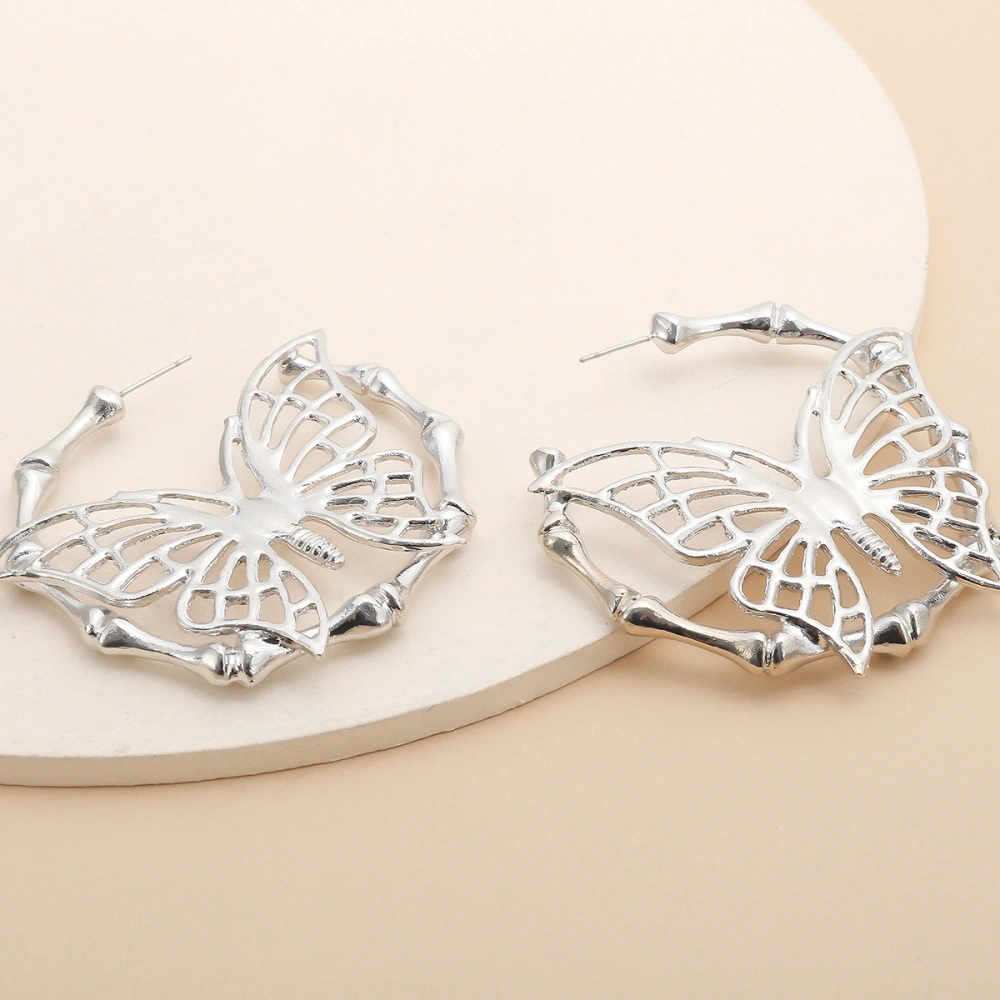 Temperament Business Hollow C-shaped Earrings Female Simple Bamboo Ring Creative Butterfly Earrings