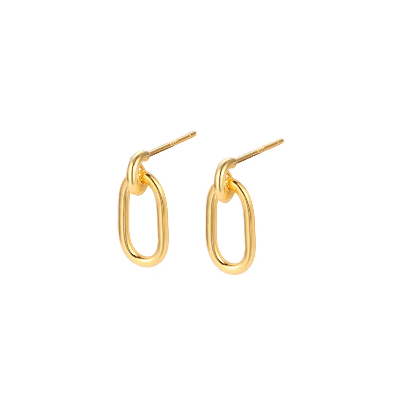 Korean Style Oval Ear Hoop Earrings In Sterling Silver