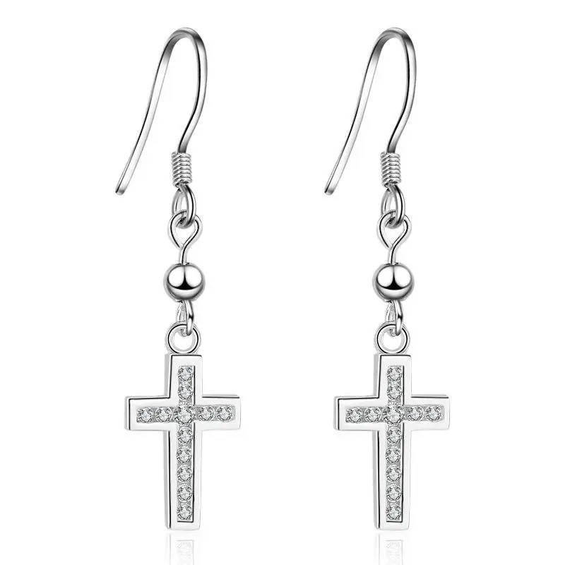 Classic Cross Ear Hook Earrings In Sterling Silver