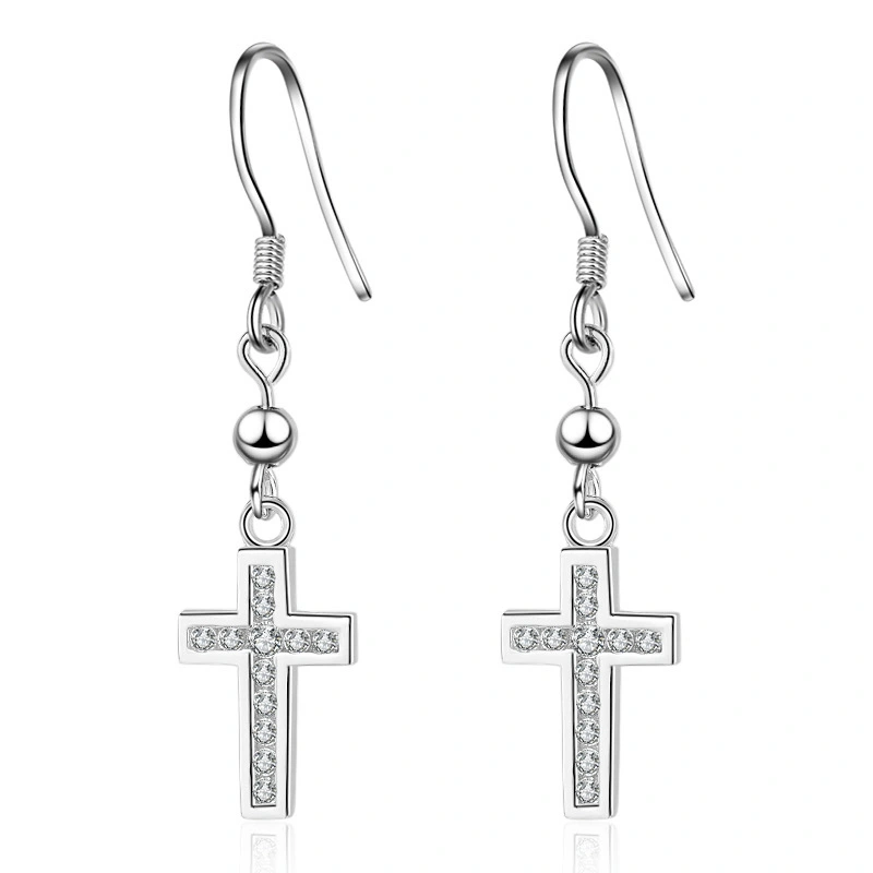 Classic Cross Ear Hook Earrings In Sterling Silver