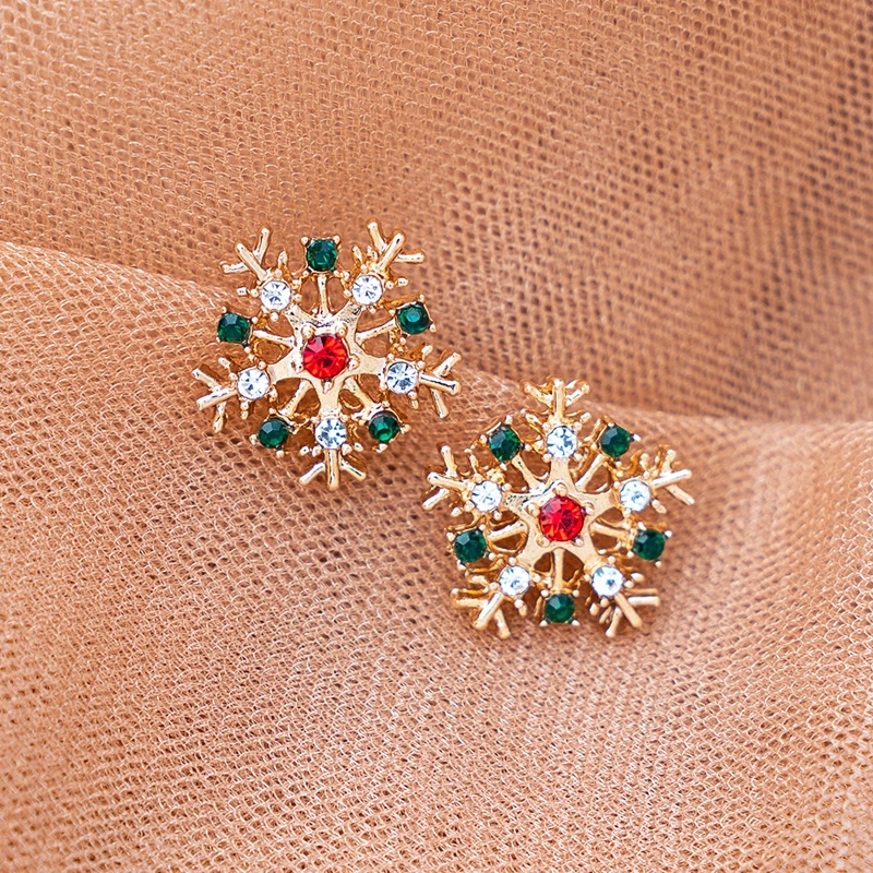 Creative Alloy Diamond Snowflake Stud Earrings Mixed Color Earrings