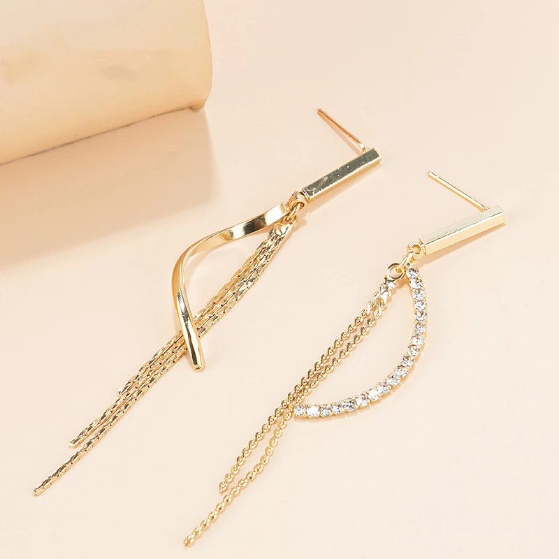 Personality Asymmetrical Tassel Earrings Gold