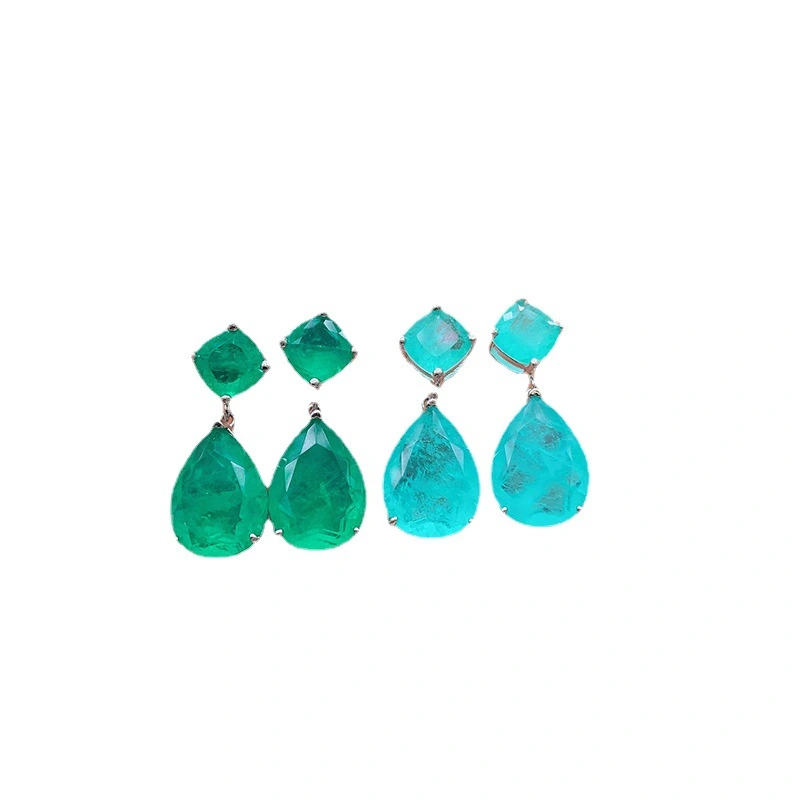 Simulation Emerald Earrings Female Net Red Simple Paraiba Blue Earrings