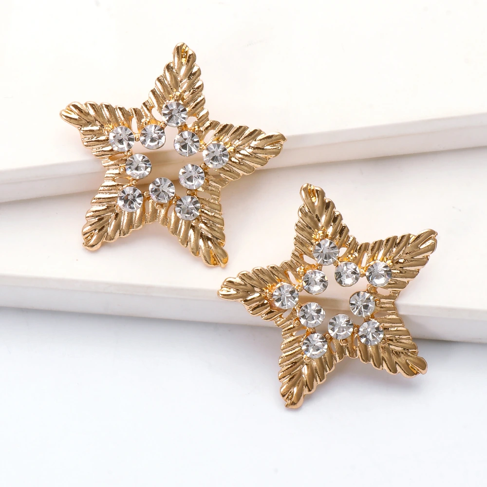 Personalized Star-shaped Small Fragrance Gold Hollow Metal Inlaid Earrings