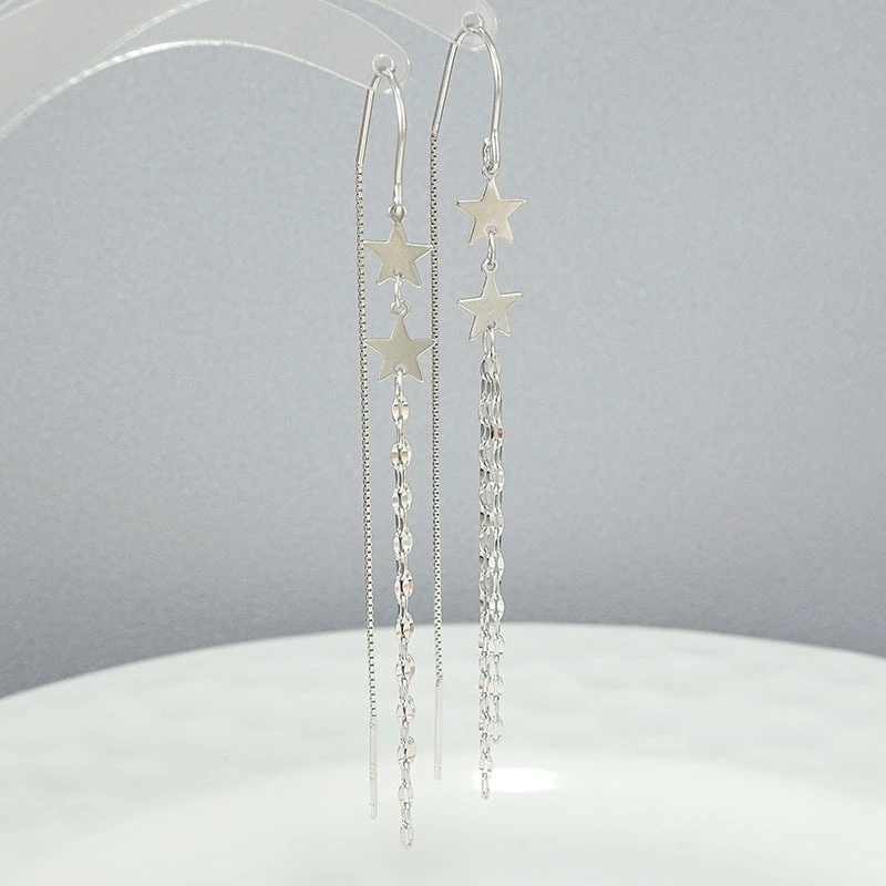 S925 Sterling Silver Earrings Five-pointed Star Tassel Ear Line