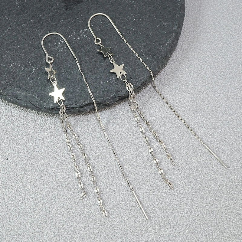 S925 Sterling Silver Earrings Five-pointed Star Tassel Ear Line