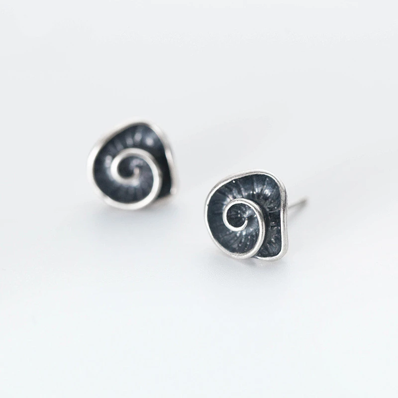 Temperament Retro Thai Silver Line Rotating Earrings