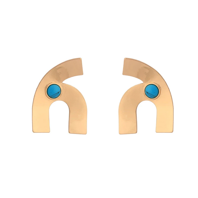 H Shape Letter Turquoise Stud Earrings Women Alloy Earrings