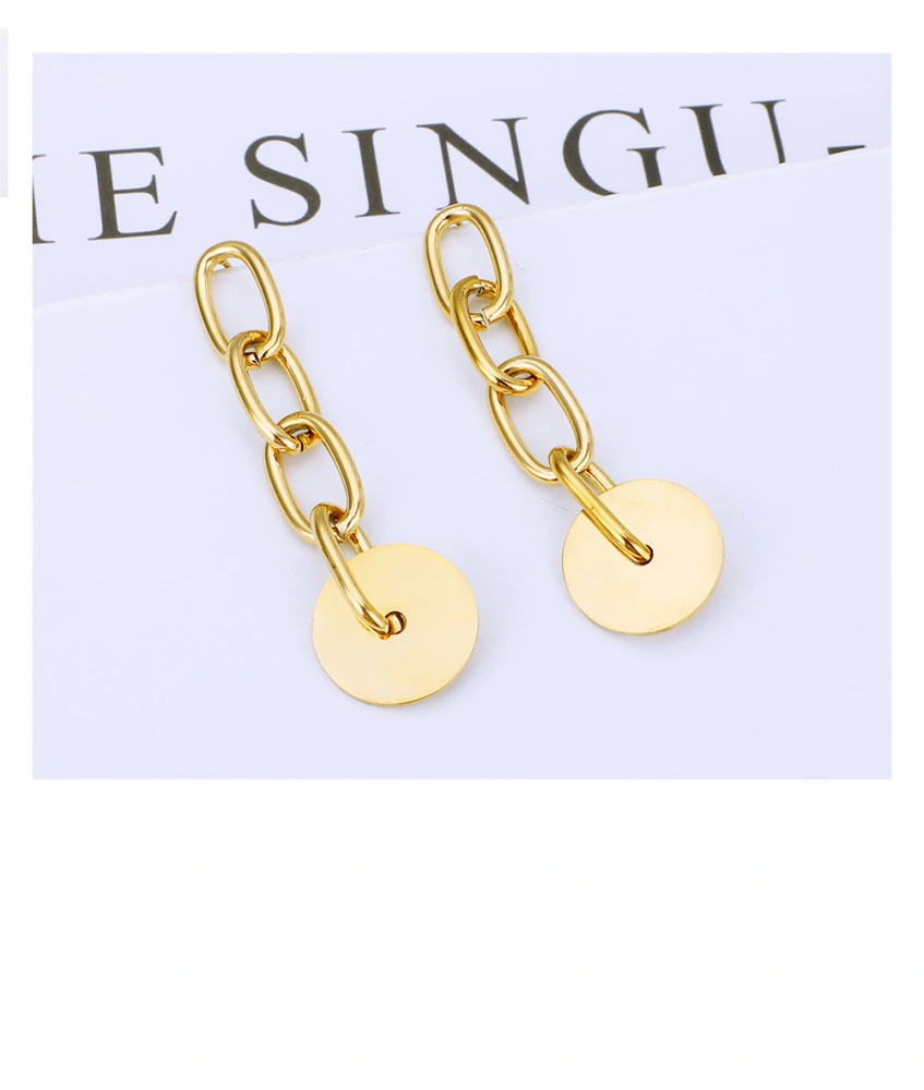 Long Chain Small Disc Pendant Earrings Female Stainless Steel Geometric Stud Earrings