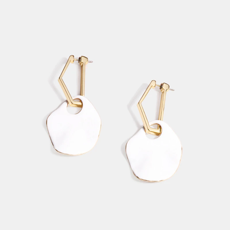 Irregular Geometric White Oil Drip Earrings Shiny Metal Earrings