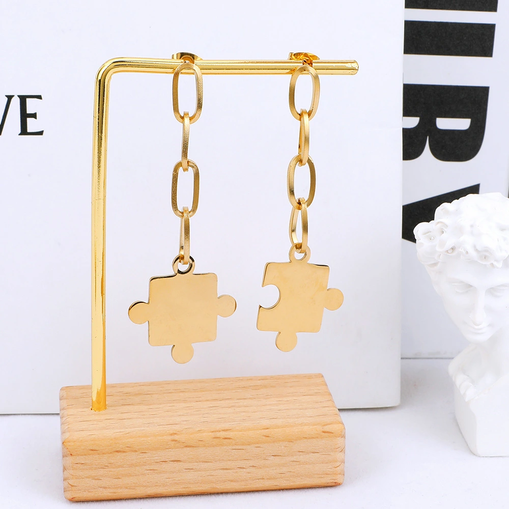 Stainless Steel Long Earrings Geometric Puzzle Pendant Earrings