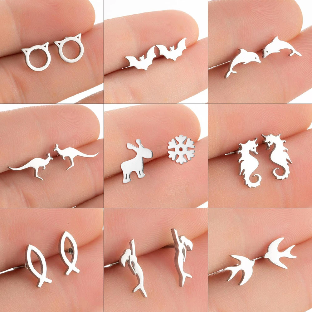 New Style Earrings Stainless Steel Plating Simple Cat Dolphin