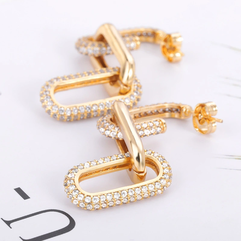 Geometric Tassel Earrings Ladies Hip Hop Chain Earrings Zircon Earrings