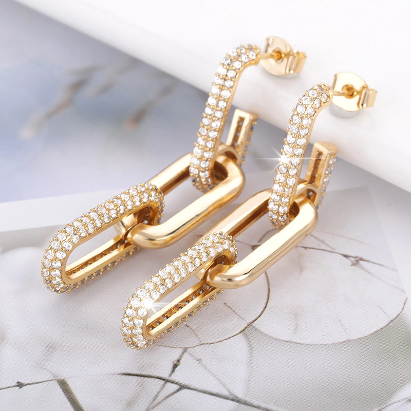 Geometric Tassel Earrings Ladies Hip Hop Chain Earrings Zircon Earrings