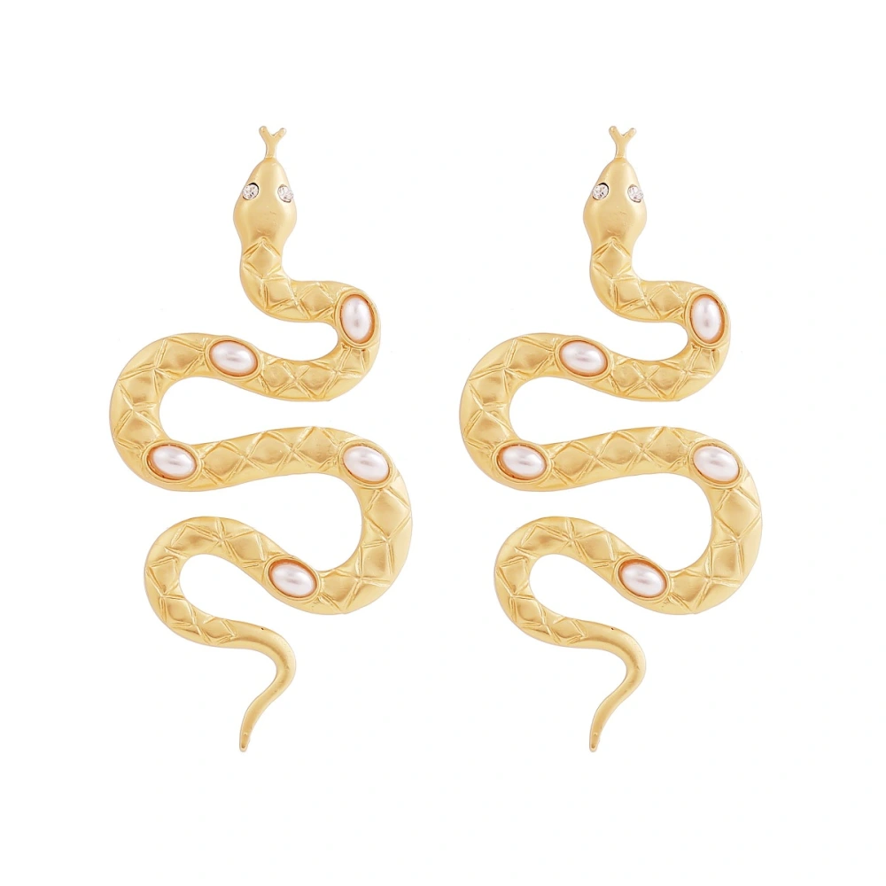 Serpentine Silver-plated Diamond Pearl Earrings